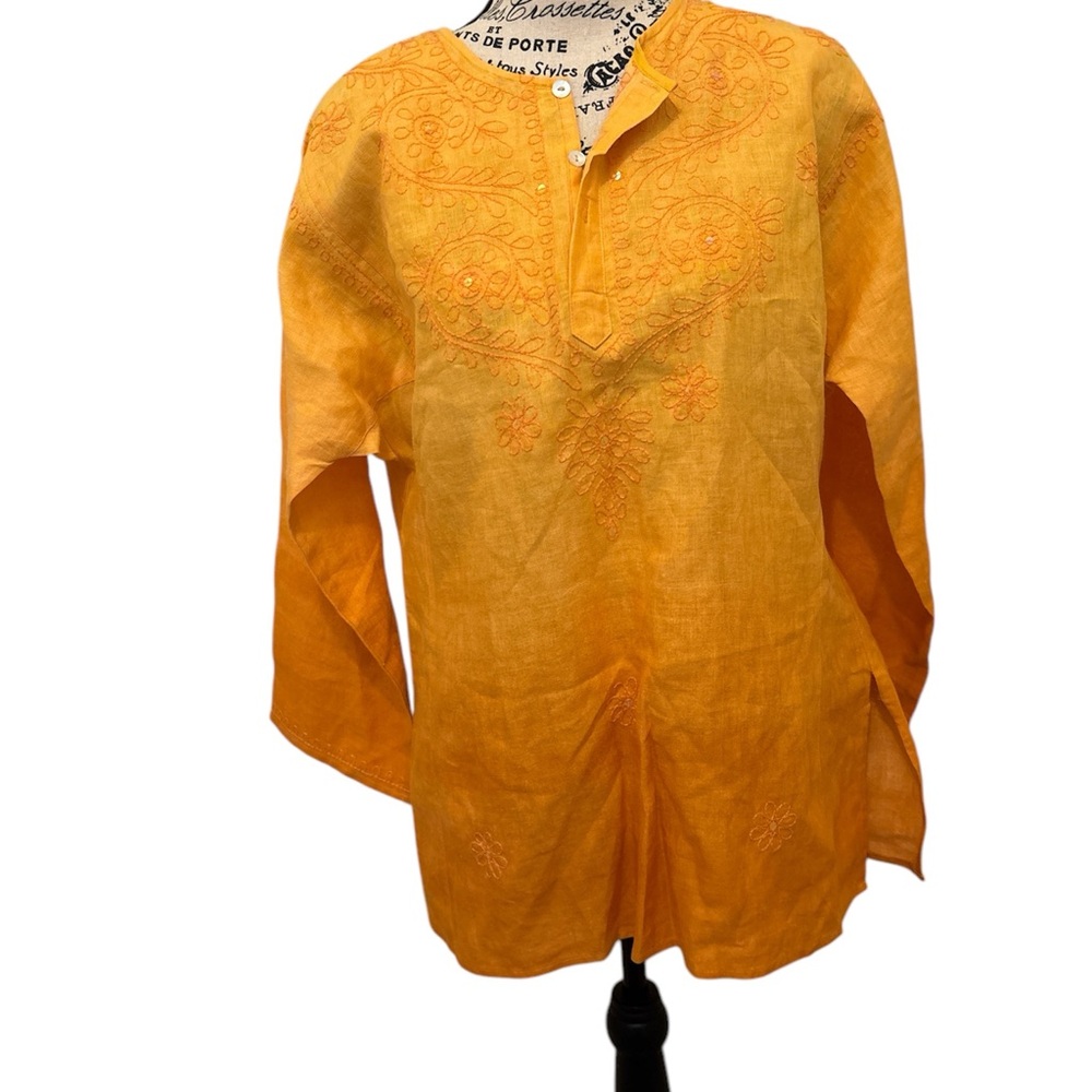 Richard Malcolm Ombre Linen Tunic Top Womens Embroidered Orange